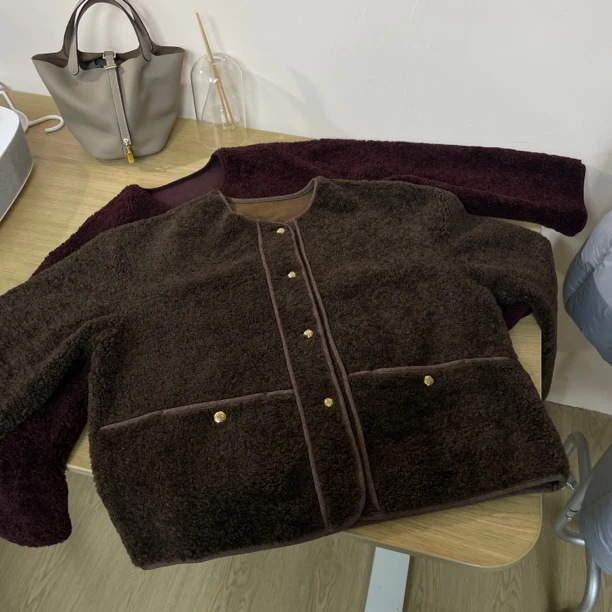 7278 小金豆 小香风麻豆轻奢极简时尚休闲宽松保暖外套女冬百搭