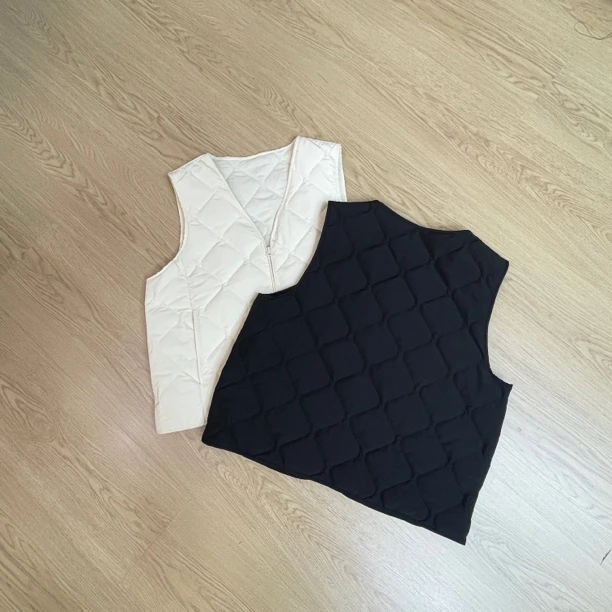 04129轻盈保暖简约百搭叠穿菱格夹棉马甲背心女春秋叠穿灰色背心