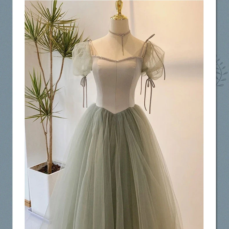 法式泡泡袖晚礼服女气质绿色轻奢小众高端艺考成人礼伴娘服公主裙