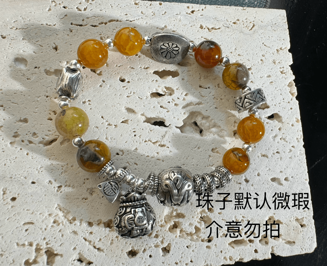 铜合金手链 镀银做旧手作串珠手串C05