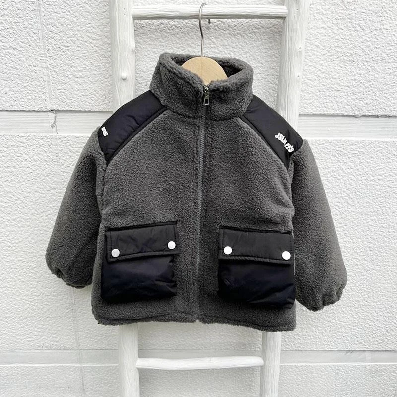 儿童加绒高领外套冬装韩版衣服冬季小童洋气夹克上衣男童加厚外套