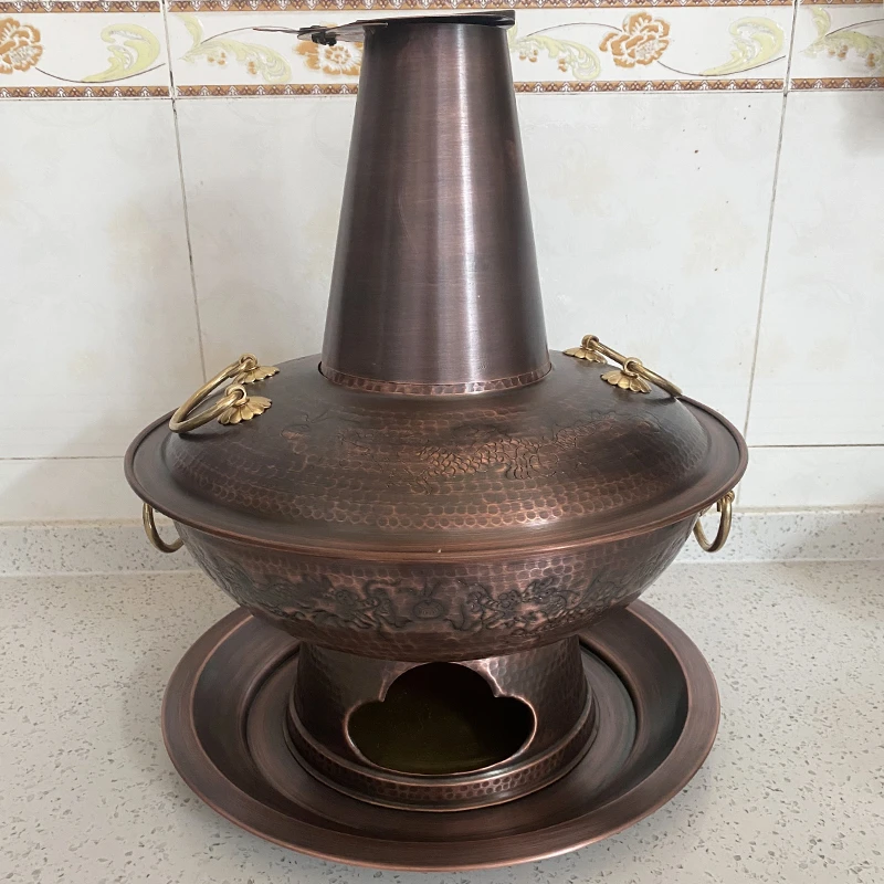 特厚纯手工锤纹木炭铜火锅加厚铜火锅老北京涮肉铜锅仿古木炭铜锅