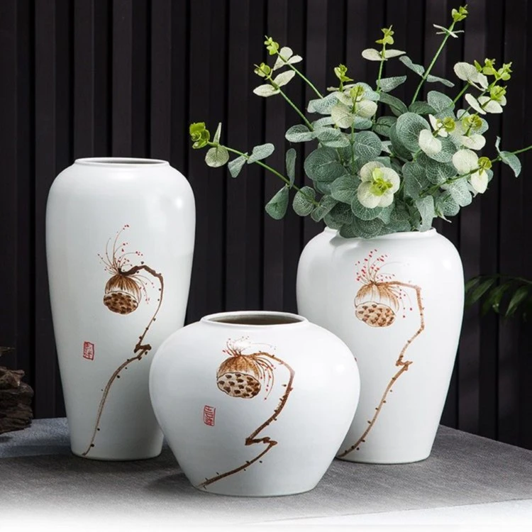 【思芹】景德镇中式陶瓷手绘花瓶创意办公室客厅餐桌插花饰品