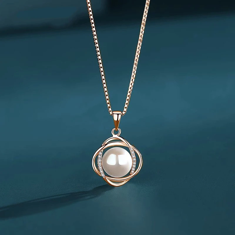 坠链均925银仿珍珠 法甄纯银圆珠项链女款颈链高级设计感锁骨链