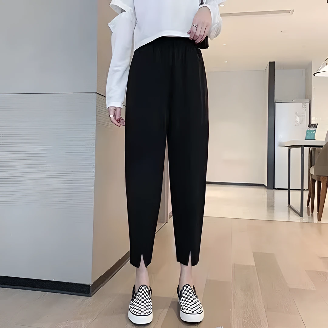 0开叉大码高腰显瘦休闲宽松黑色薄款垂感高弹哈伦休闲裤