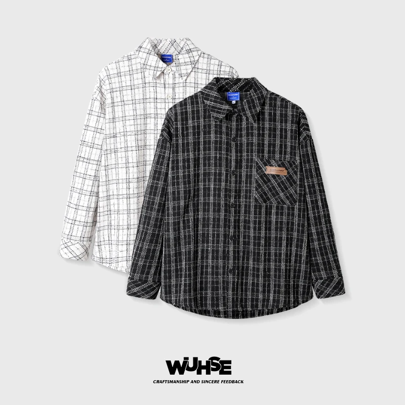 “WUHSE”联名款长袖衬衣翻领秋季格纹宽松休闲