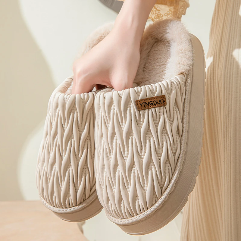 防水情侣棉拖鞋女男秋冬季居家室内新款防滑保暖厚底毛绒拖鞋外穿