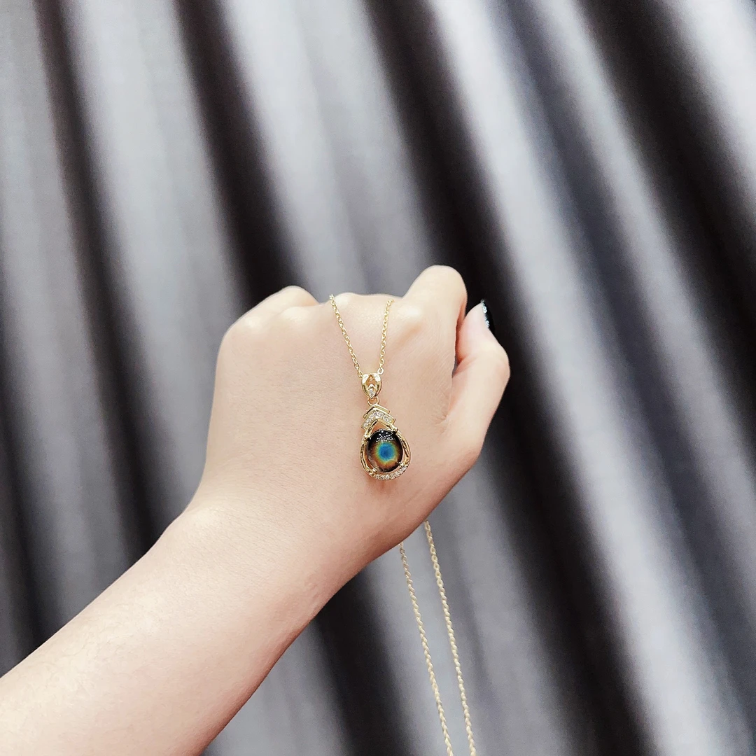 时尚感温变色水滴项链-1811气质轻奢百搭镶嵌