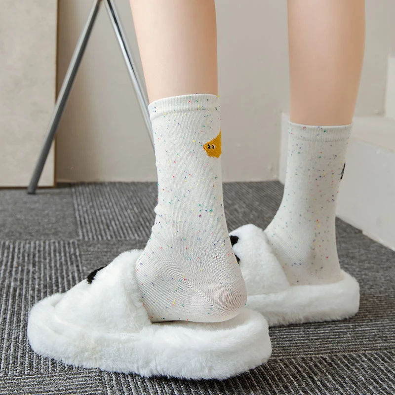 2023新款AB日系袜子女中筒插画春百搭学院少女点子纱长筒波点长袜