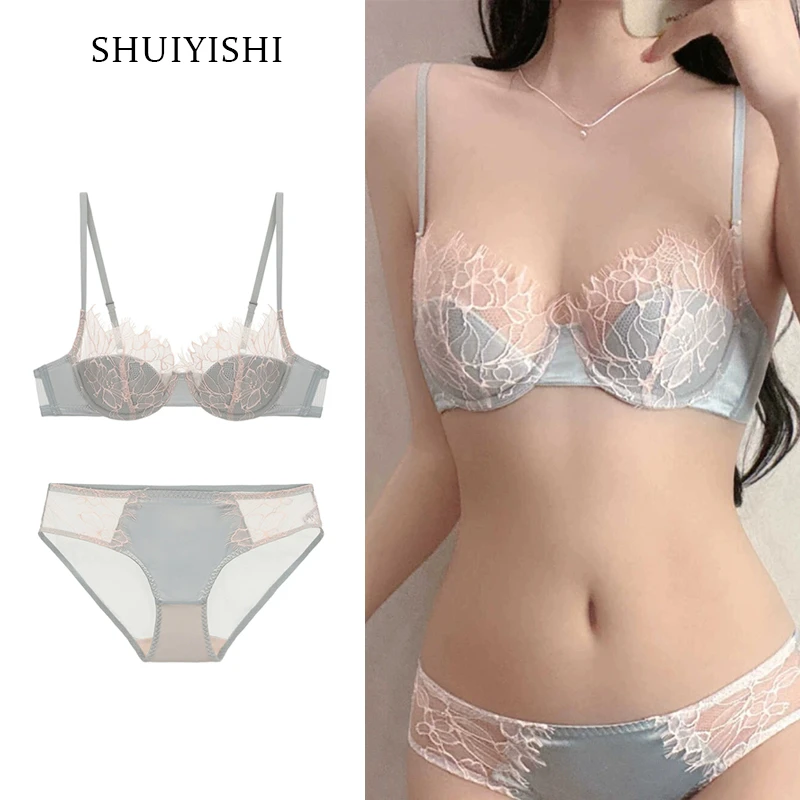 蕾丝性感内衣少女女薄款小胸聚拢大胸显小收副乳软钢圈纯欲文胸罩