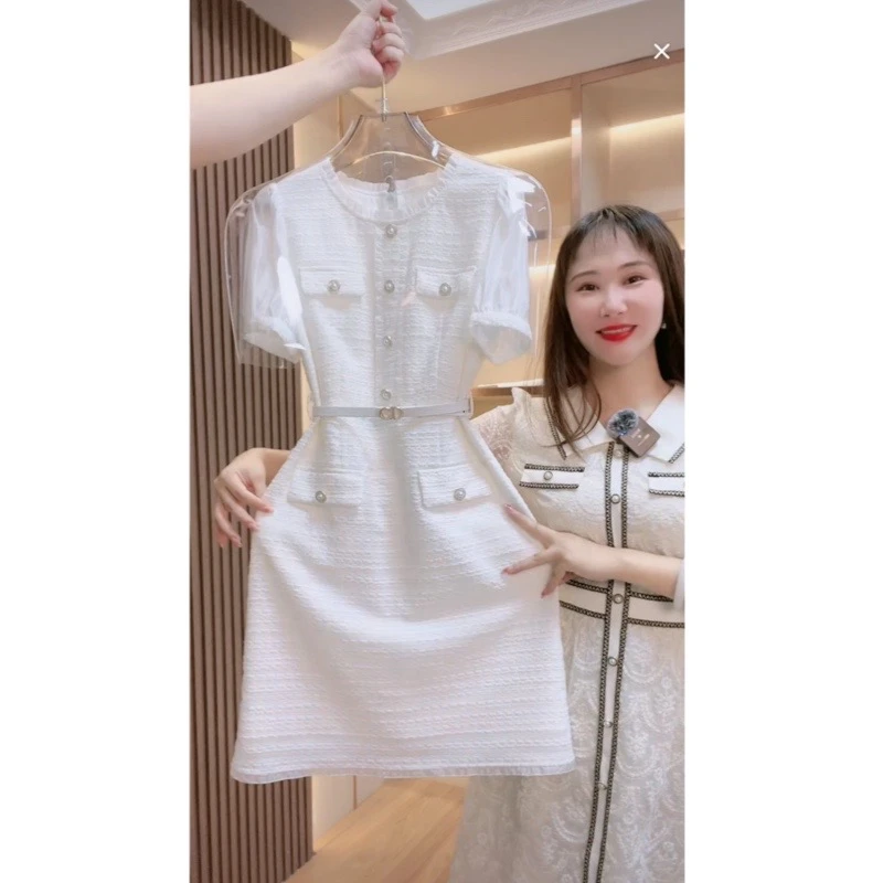 【门店飞1】6641囯内设计师品牌女装气质收腰短袖显瘦连衣裙