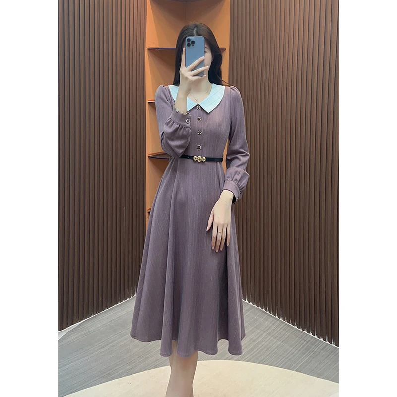 【丹丹】1481气质收腰长袖连衣裙