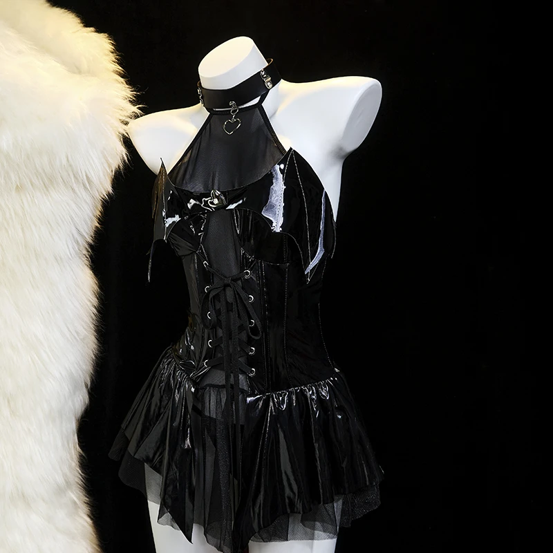 【小恶魔】漆皮小恶魔翅膀蓬蓬纱裙挂脖套装网红同款御姐可外穿睡衣