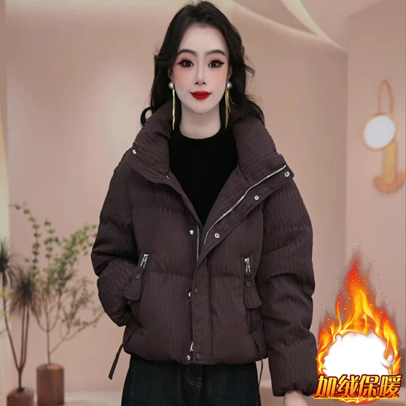 2024年冬季新款时尚短款羽绒棉服女加绒加厚洋气宽松百搭保暖外套
