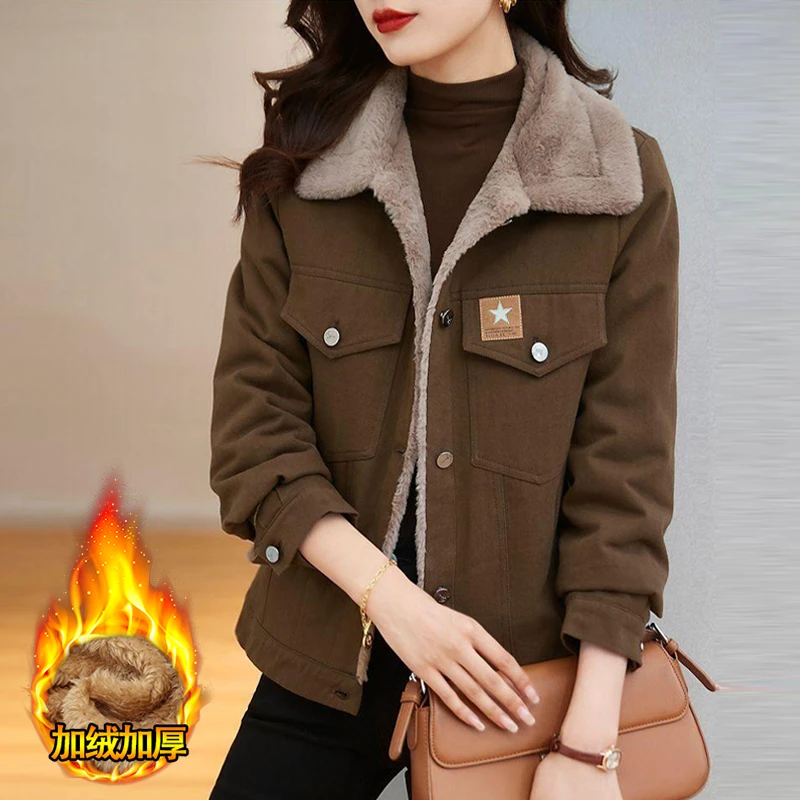 加绒加厚短款棉服女2024年冬季新款宽松显瘦洋气百搭小个子短外套