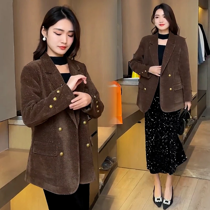 高级感细闪外套女2025春秋季新款宽松休闲百搭职业高端气质小西服