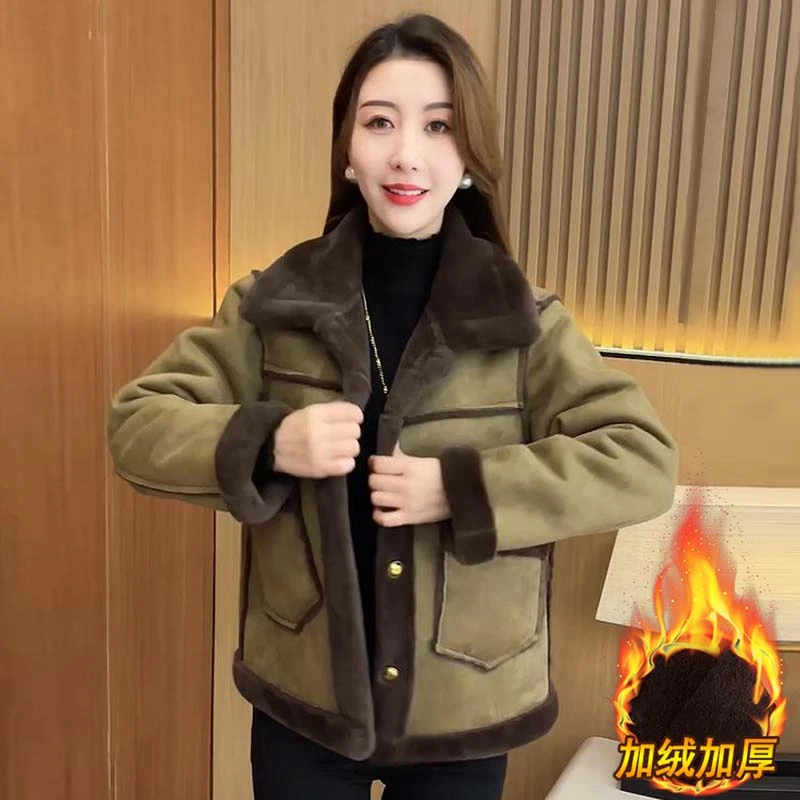 小个子保暖加绒加厚时髦短款外套女2024年冬季新款洋气夹克上衣