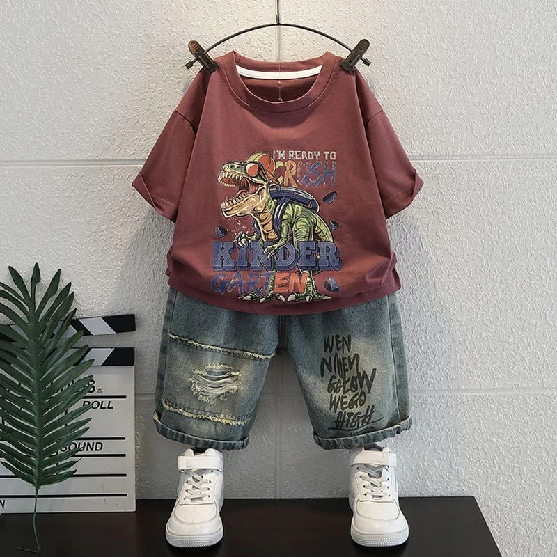 男童夏装套装2024新款痞帅男孩时尚恐龙童装儿童夏季薄款两件套潮