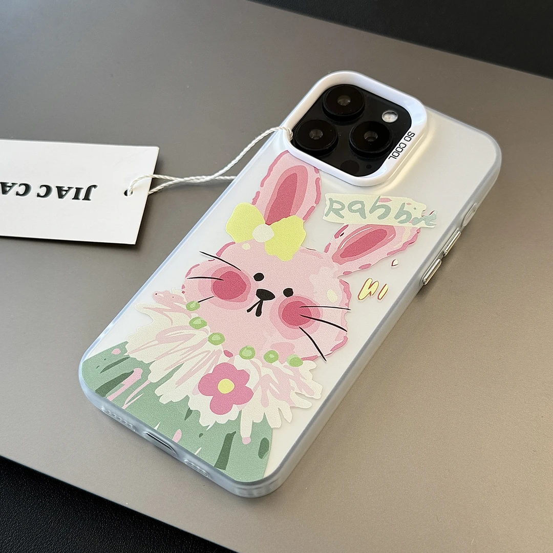 JIAC适用苹果15华为小米14vivo一加oppo防摔油画兔粉彩银手机壳14
