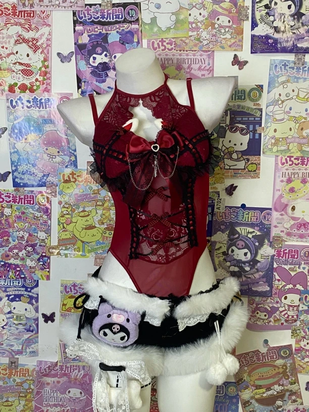 小恶魔黑红连体吊带