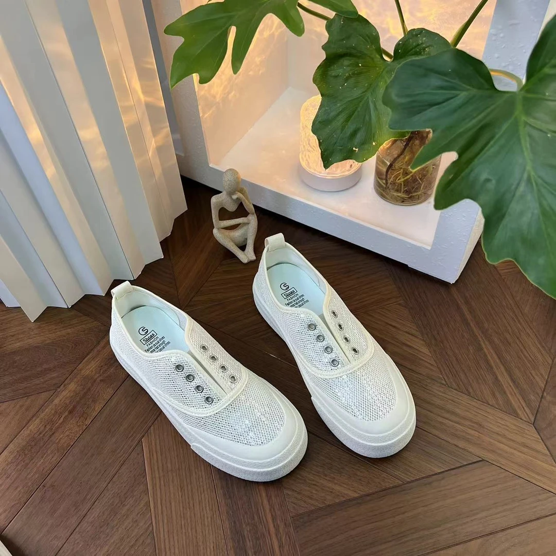 透气蕾丝网鞋女夏2024新款懒人一脚蹬百搭软底舒适低帮休闲鞋女
