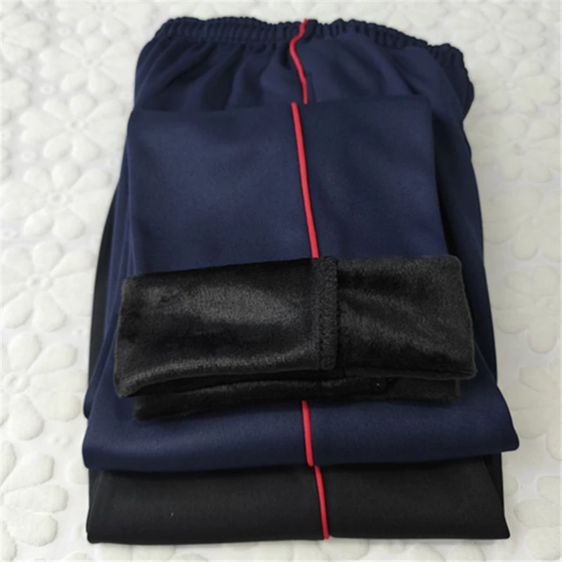 小学生冬季加绒一条红杠校服裤子男女初高中宽松细红条运动裤校裤