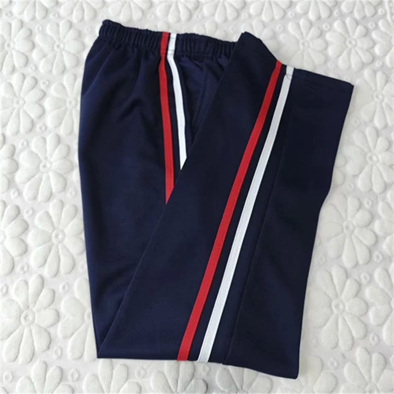 秋冬季校服裤子男女宽松初中小学生白红两条杠藏蓝色黑色运动校裤