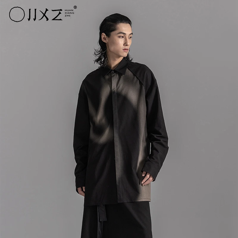 幻象者2023秋季新款原创设计男士衬衫外套高级感长袖宽松印花衬衣