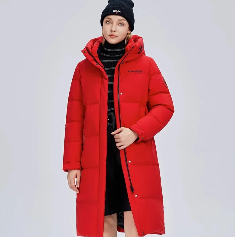 【商超同款】杰奥鸭绒长款直筒过膝羽绒服女冬装户外连帽加厚保暖