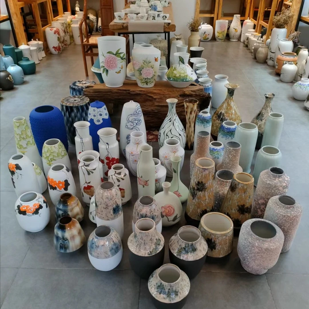 【小阿阮】复古风陶瓷稀有彩绘客厅插花玄关电视柜装饰品创意花瓶