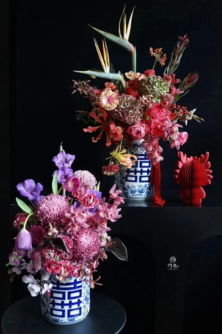 【小阿阮】手绘陶瓷花瓶【双喜临门】新中式软装艺术客厅餐桌书房装饰