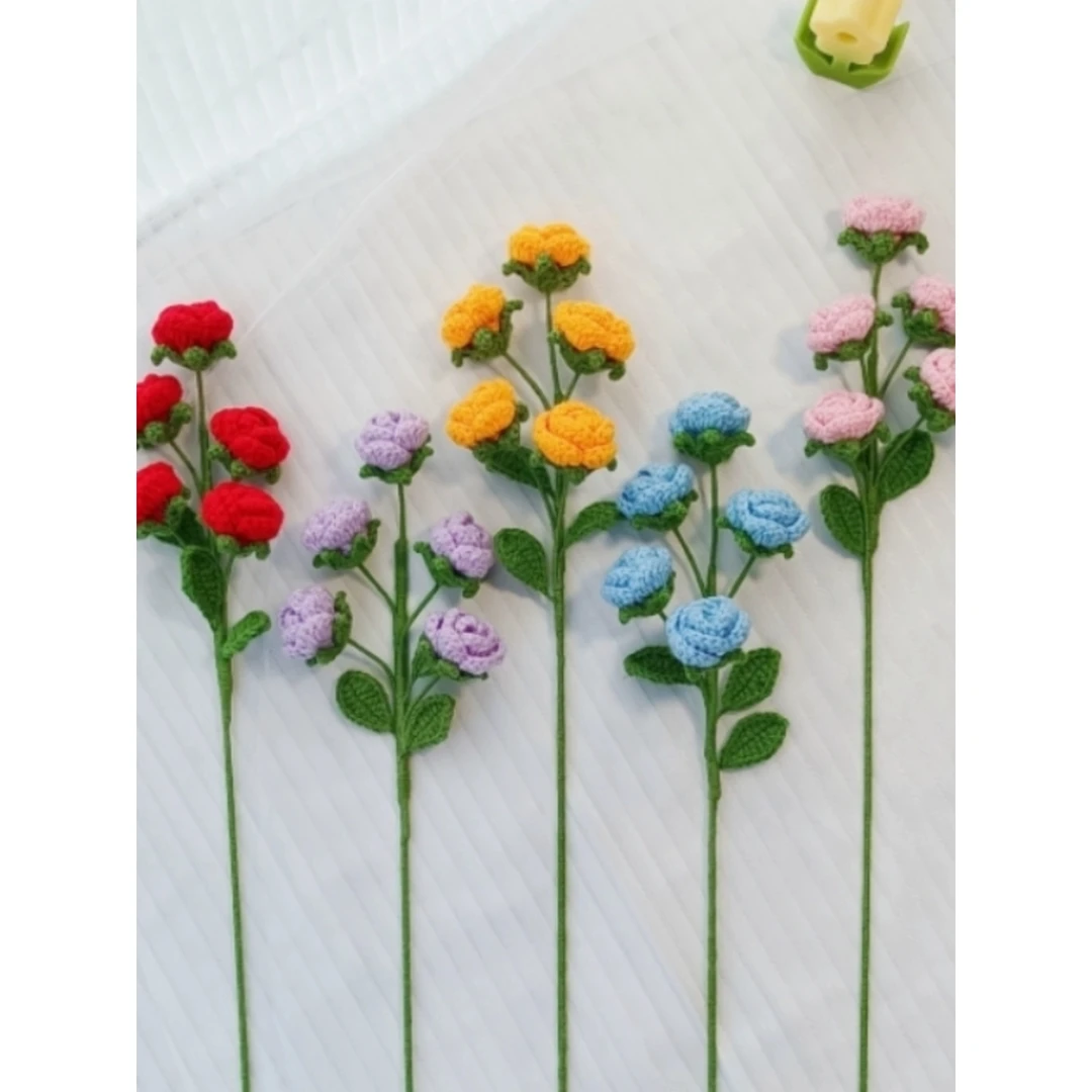 手工花成品钩织多头玫瑰花婚庆仿真毛线花装饰插花七夕情人节礼物