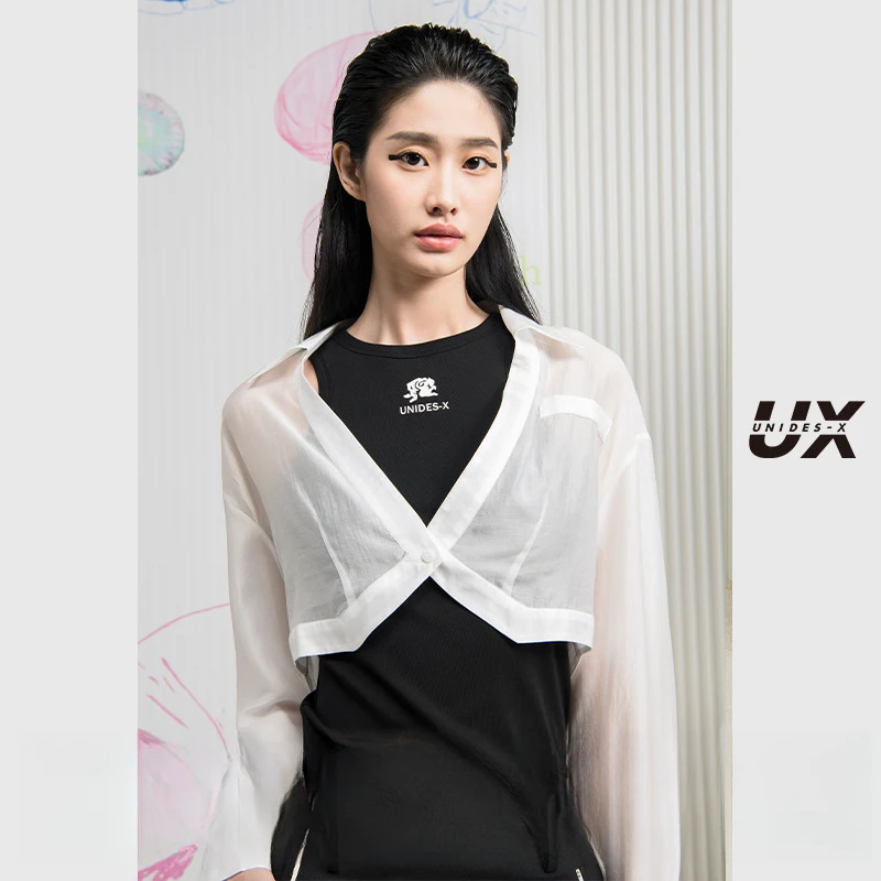 UX2024春秋新款两件套衬衫女 时尚休闲通勤上衣 设计感百搭单品