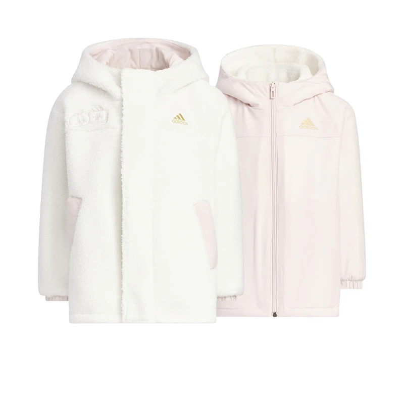 阿迪达斯童装24新年款双面穿仿羊羔绒小童运动连帽夹克外套JF3853