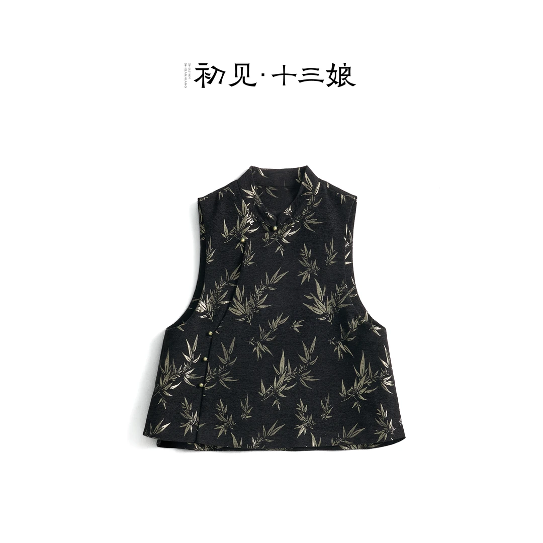 初见十三娘『金竹』手工高定棉马甲气质时尚复古无袖重工显瘦百搭