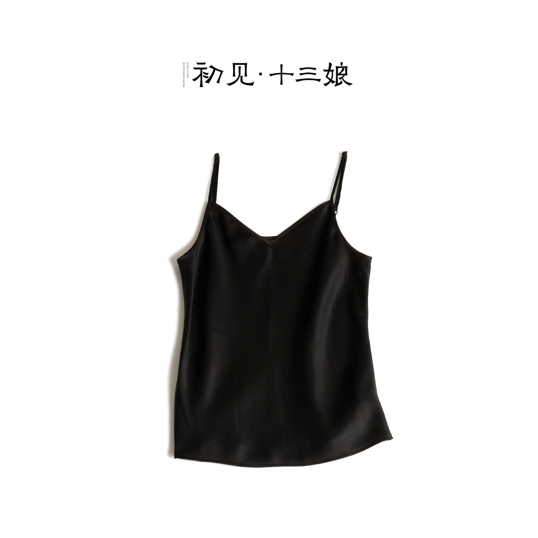 初见十三娘『江眠』复古国风香云纱吊带气质百搭黑色打底重缎无袖