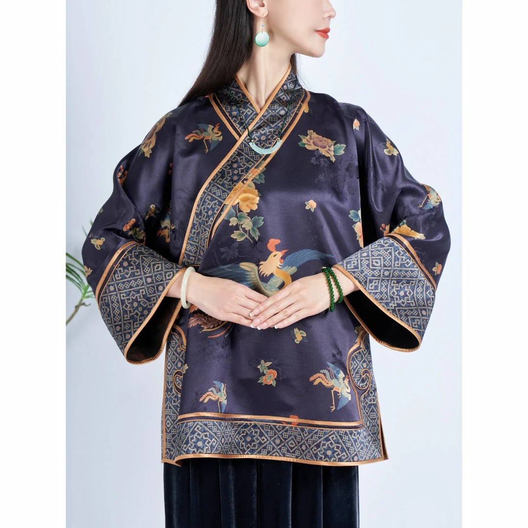 初见十三娘『景秦』复古中式国风香云纱长袖斜襟气质高定太太服