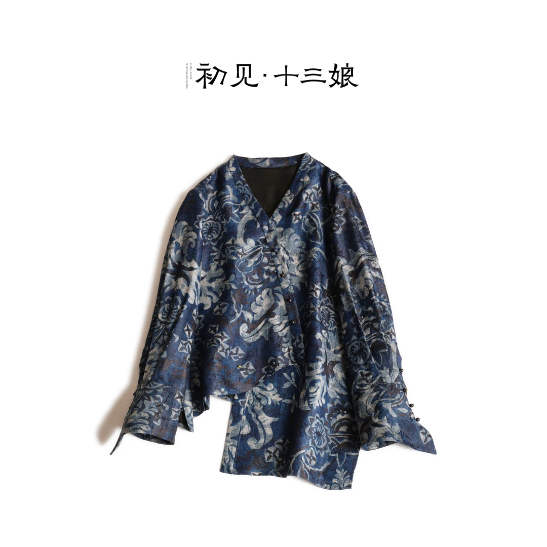 初见十三娘『西楚』新中式国风设计师气质网红百搭桑蚕丝复古衬衫