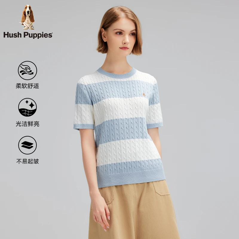 【优质长绒棉】暇步士女装春夏绞花针织舒适圆领半袖HSSQWC25CW758