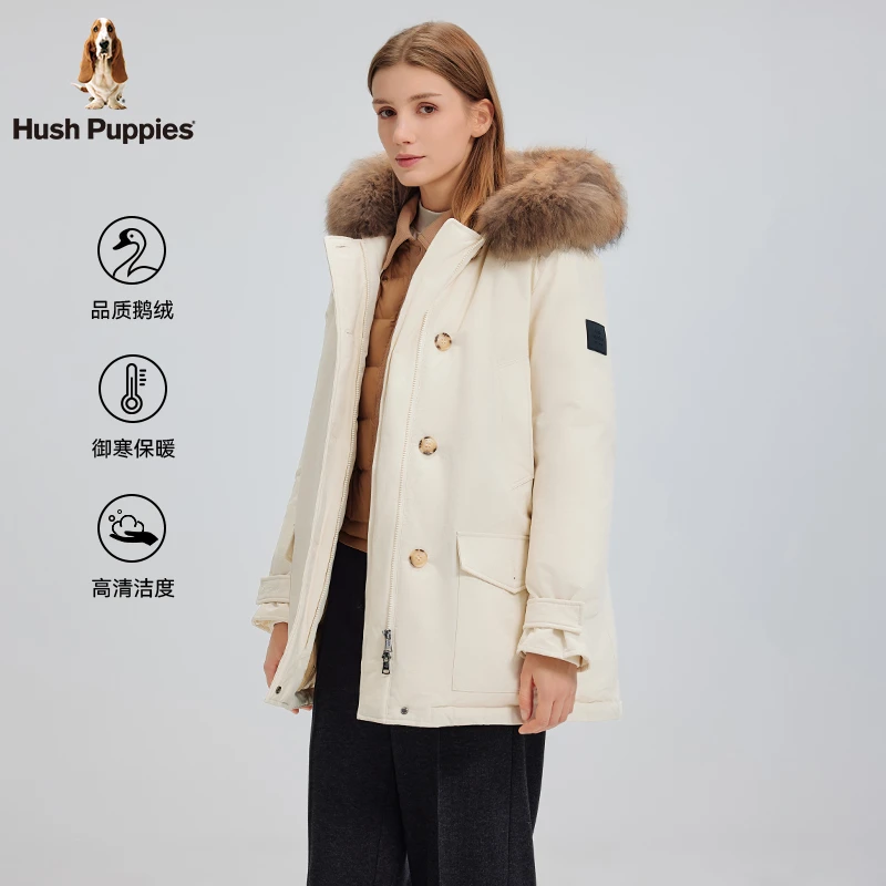 【寒冬级鹅绒】暇步士女装24冬真毛领厚中长款羽绒服HSSDWC37CR328