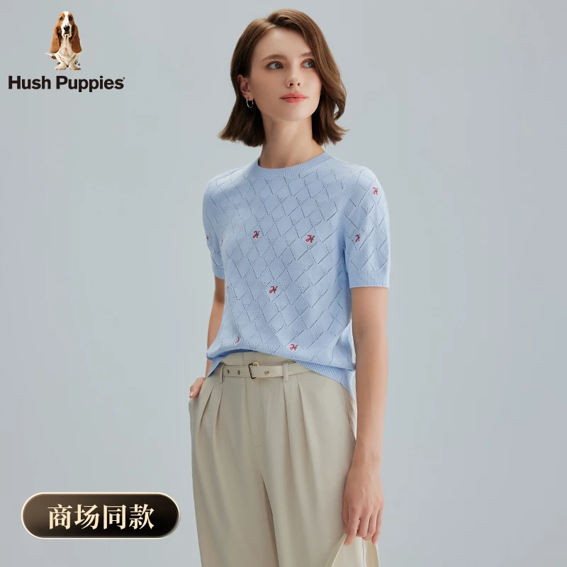 【商场同款】暇步士女装全棉舒适提花刺绣短袖圆领衫HSSXWC49CT215