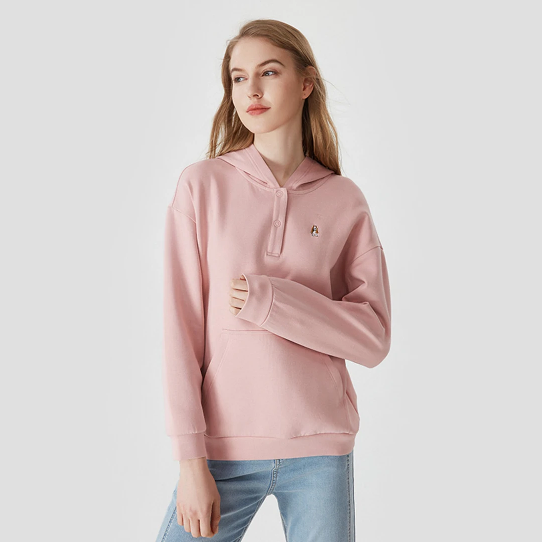 【弹力精梳棉】暇步士女装秋款纯色运动休闲宽松连帽卫衣HC-21791D