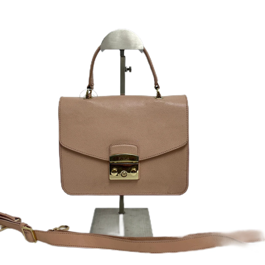 95新 FURLA/芙拉 粉色翻盖单肩斜挎邮差包 Y-5325-A-