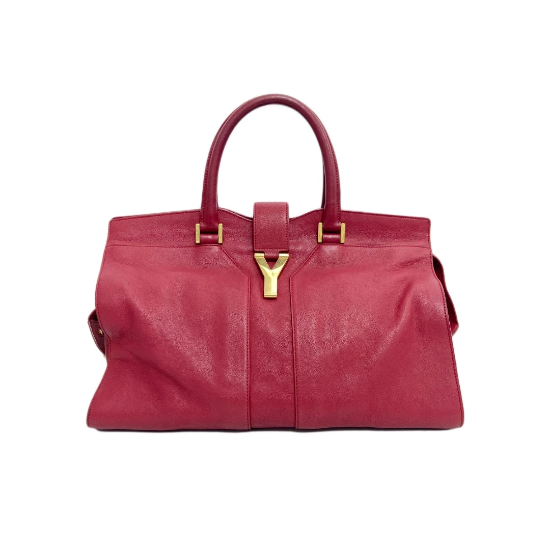 95新 YSL/圣罗兰 Cabas酒红色全皮女士手提包 2406Y001