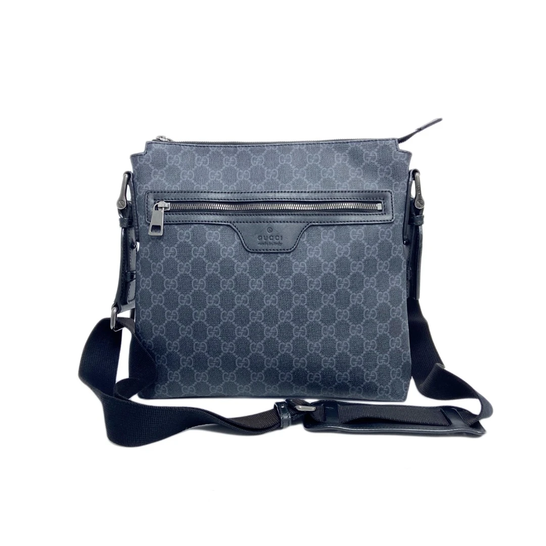 95新 GUCCI/古驰 黑色双G老花PVC单肩斜挎小方包 2406G019