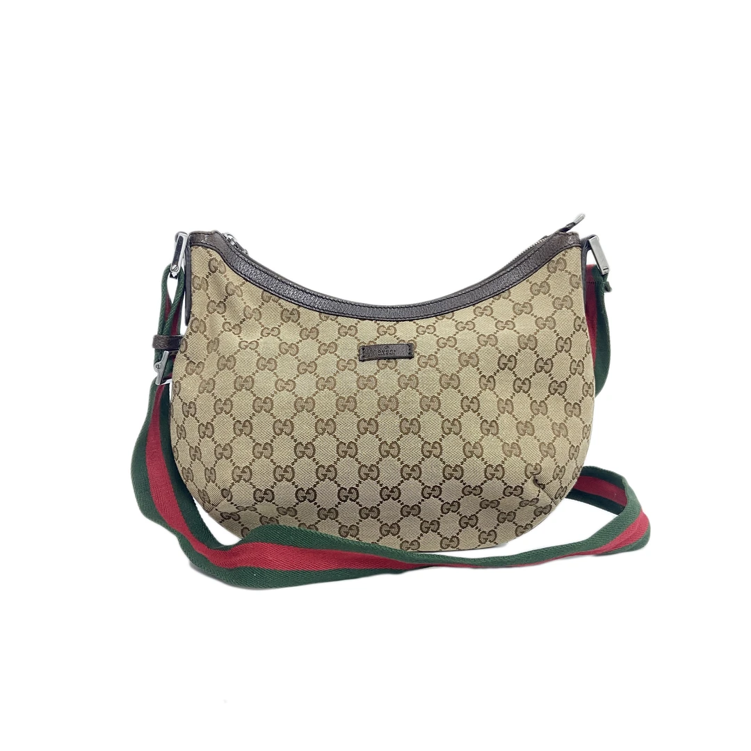 95新 GUCCI/古驰 经典老花帆布单肩斜挎月亮包 2407G040