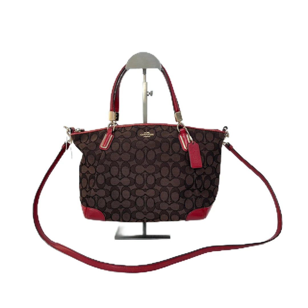 95新 COACH/蔻驰 经典老花帆布拼皮拼色单肩手提斜挎包 AF-1384-B