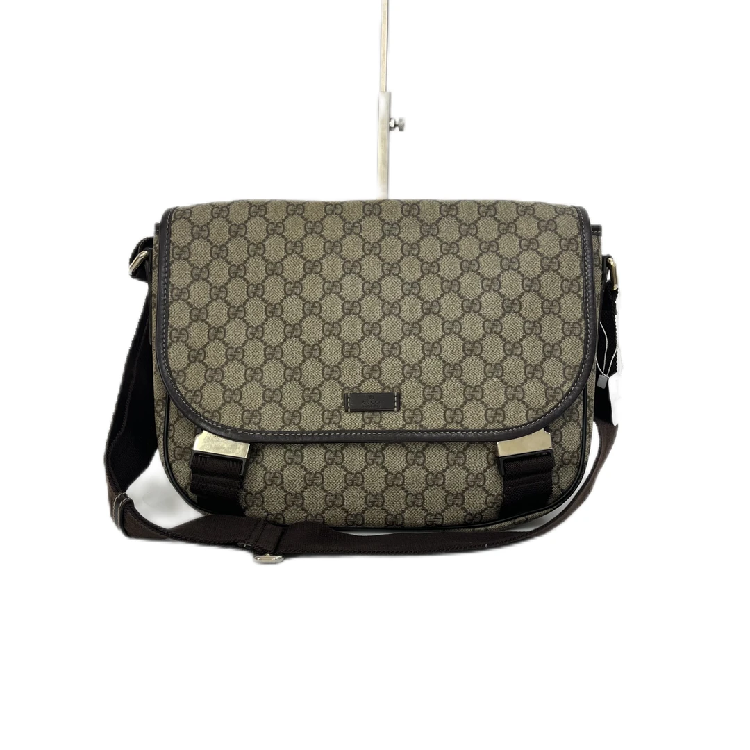 95新 GUCCI/古驰 经典双G老花PVC单肩斜挎邮差包 Y-5459