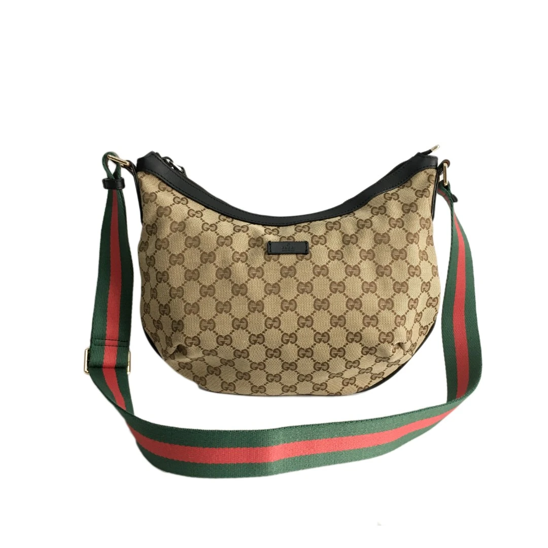 95新 GUCCI/古驰 双G老花帆布月亮包斜挎包 2410G015