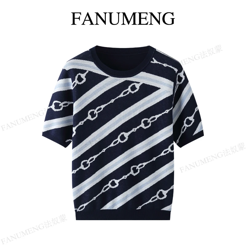 海盐芝士，桑蚕丝莱赛尔女士针织T恤链条提花百搭短袖天丝晾感t衫